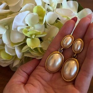 Vtg NAPIER Earrings Faux Pearl Dangles Clip Lever Screw Back Jewelry
